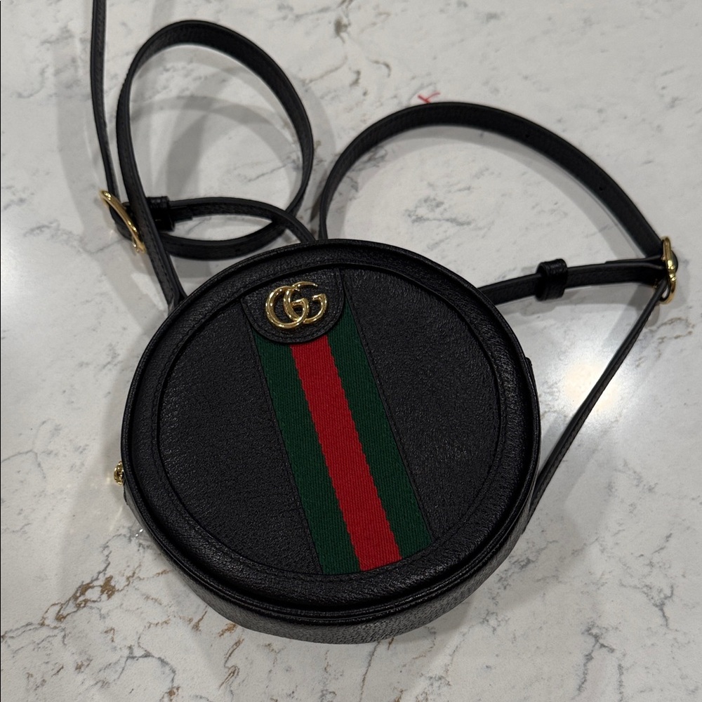 Hurry! Going away! Gucci Black Circular Bag backpack with Green and Red Stripe